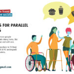Image Description: Graphic of five people raising their hands with a white background behind them. Two people use wheelchairs, one uses a walker, one uses a white-and-red striped cane, and another wears a leg brace. Images of food float in yellow speech bubbles above their heads. Large black text reads: “Food Vouchers for Parallel Work Session.” Smaller black text reads: “What is parallel work or body doubling? Two or more people keeping each other company while doing tasks, like homework, housework, paperwork, self-care. SFU DNA is providing $60 food vouchers to 10 Deaf, disabled, and neurodivergent SFU & FIC undergrads participating in parallel work sessions. Learn more and apply here: https://bit.ly/DNAfoodvoucher Questions? Email sfudna@gmail.com“